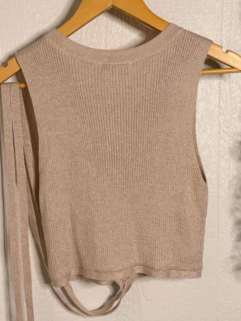 STEVIE Cropped Lurex Tie Ribbed Tank NWOT sand dollar - Picture 3 of 4